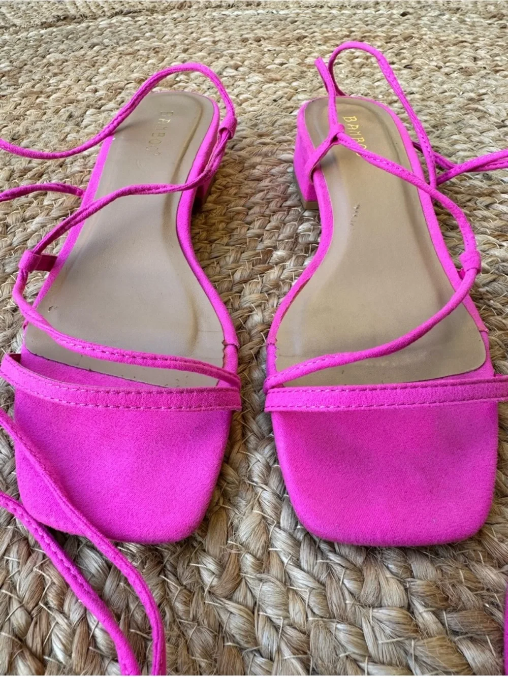 BAMBOO Hot Pink Lace-Up Square Toe Sandals